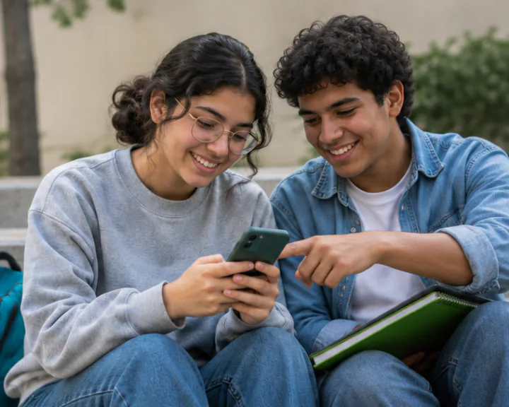 Dos estudiantes revisando juntos sus resultados